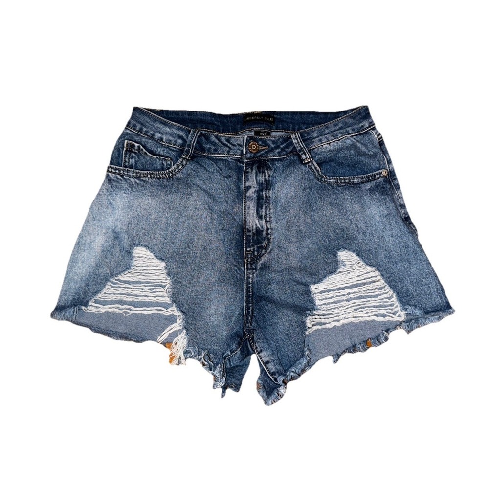 Sincerely Jules Distressed Denim Shorts High Rise Ripped Frayed Hem Size 9/29